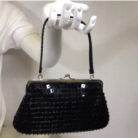 Evening Bag Micro Beaded Sequin Handle Kiss Lock - Picture 1 of 8